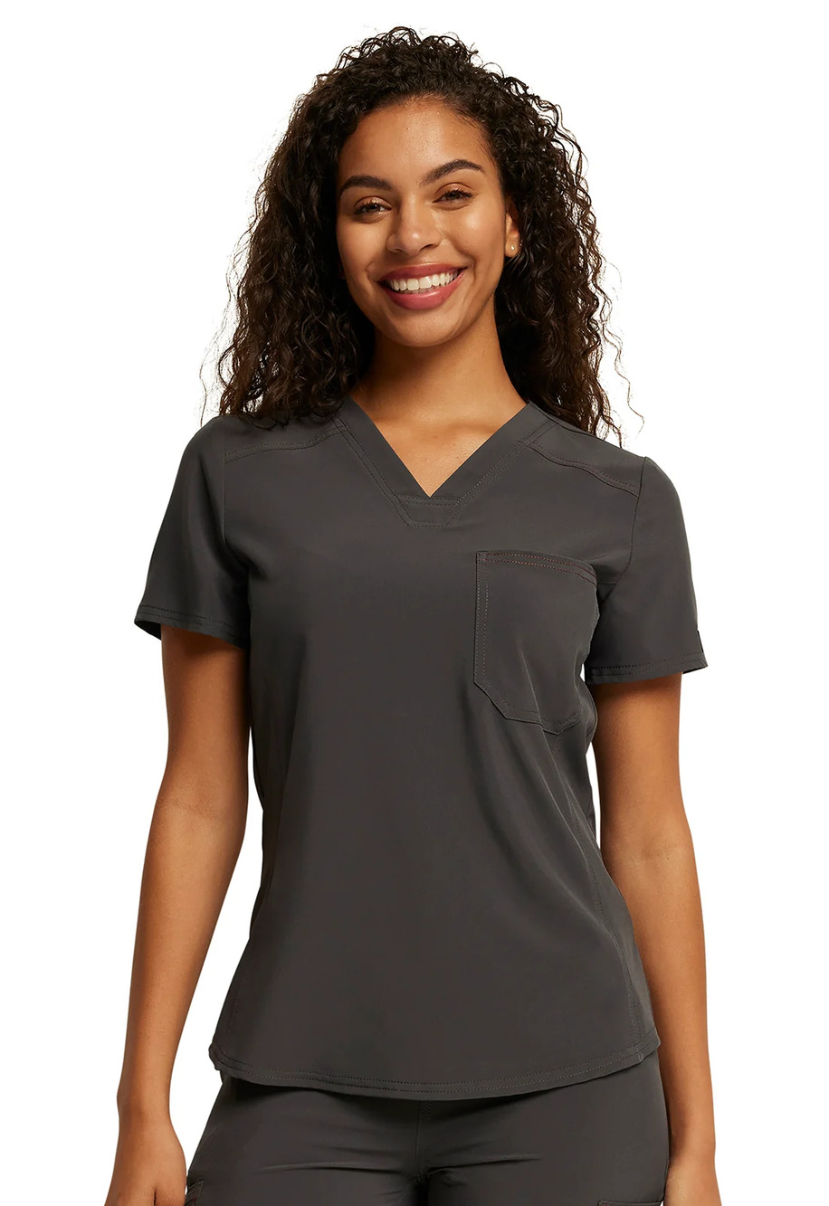 Dickies Riveting Women's Pewter Gray V-Neck Tuckable Scrub Top